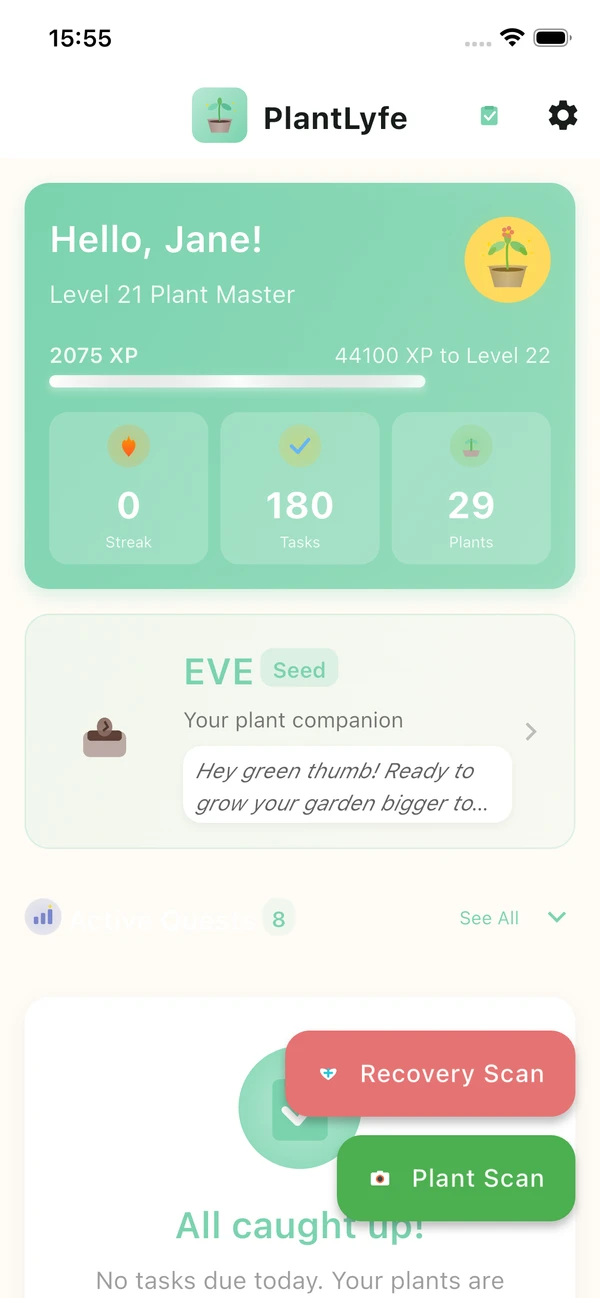PlantLyfe dashboard showing plant collection